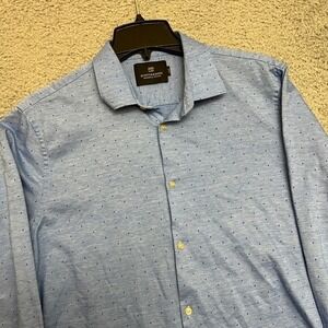 Scotch & Soda Button Down Shirt Mens Large Blue Excellent Slim Fit Polka Dot